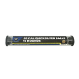 Silver .50‑cal Quicksilver pepper balls shown in a grouped layout as compatible ammunition for the Streetwise Heat launcher.