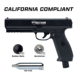 Streetwise HEAT California Compliant .50 caliber pepper launcher kit with rubber ball projectiles, Quicksilver rounds, and CO2 cartridges.