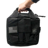 Closed black zippered carry bag for the Streetwise Heat pepper launcher shown with its compact rectangular shape and stitched handle.