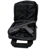 Streetwise Heat pepper launcher shown with its black zippered carry bag, featuring fitted interior compartments for the launcher and accessories.