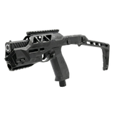 Pepper launcher displayed in side profile with the telescoping stock pulled out to its extended position.