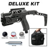 Streetwise HEAT Pepper Launcher Deluxe Kit with folding stock, tactical carrying case, pepper rounds, rubber balls, metal composite rounds, and CO2 cartridges.