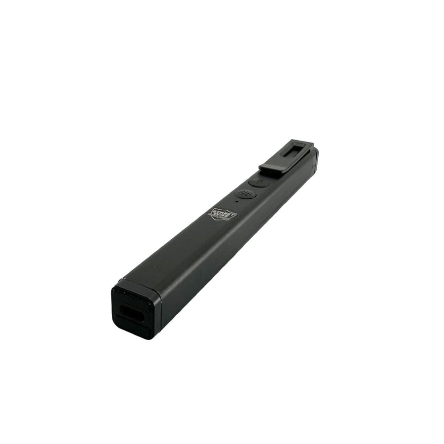 Streetwise Hot Rod rechargeable dual light stun gun with LED flashlight, COB flood light, magnetic base and pocket clip.