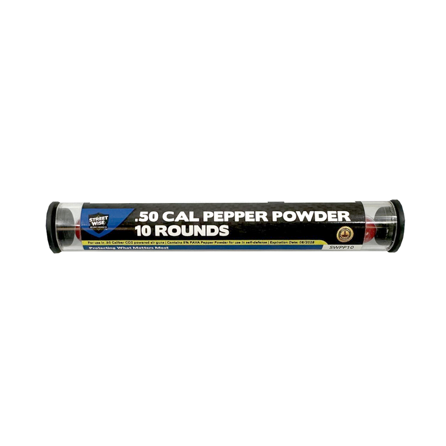 Streetwise .50 caliber 5% PAVA pepper ball refill tube containing 10 projectiles for the HEAT Pepper Launcher.