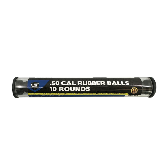 Streetwise .50 caliber rubber ball projectiles in a 10-round refill tube for the HEAT Pepper Launcher.