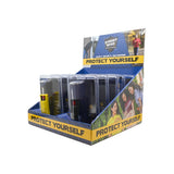 Side‑view image of a Streetwise security countertop display showing multiple packaged self‑defense products arranged in a retail box.