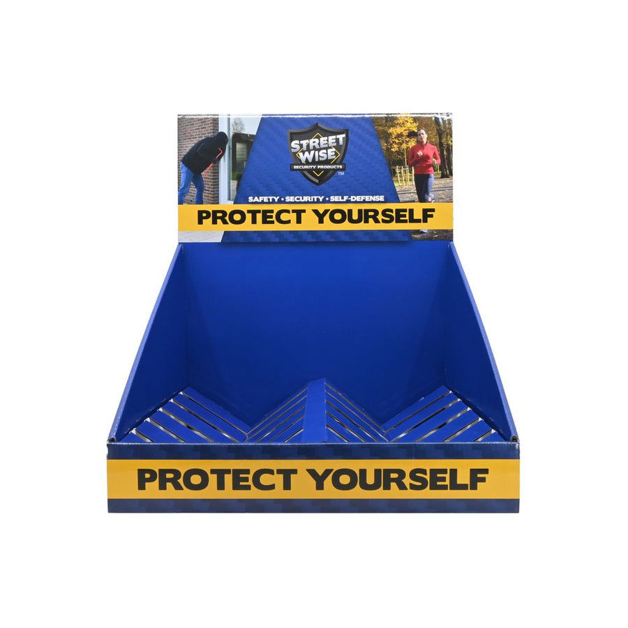 Streetwise Security countertop retail display for pepper sprays and self-defense products.