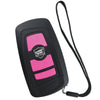 Pink Streetwise Razor stun gun shown with attached wrist lanyard, slim rectangular body, and built‑in flashlight.
