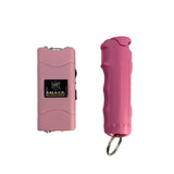keychain stun gun and sticky gel pepper spray set designed for compact everyday carry color pink
