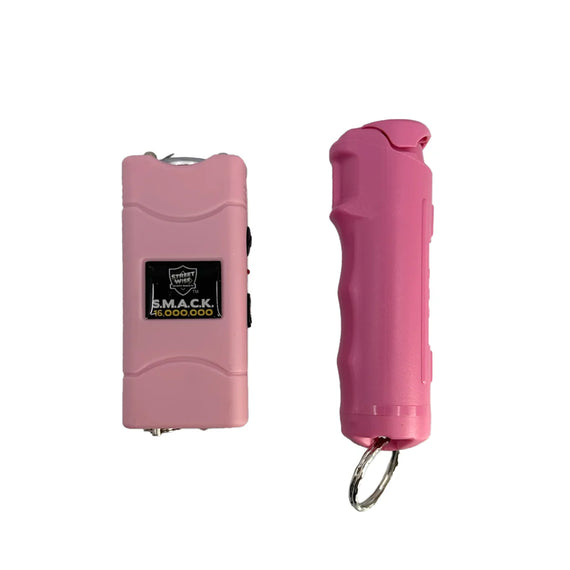 Streetwise self-defense keychain combo with SMACK keychain stun gun and sticky gel pepper spray for personal safety