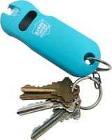 Streetwise Smart Keychain teal stun gun shown with a set of keys attached to its built‑in keyring.