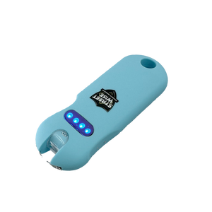 Streetwise SMART rechargeable keychain stun gun with touch sensing safety, LED flashlight, quick-release keychain, and rubberized grip for personal protection.