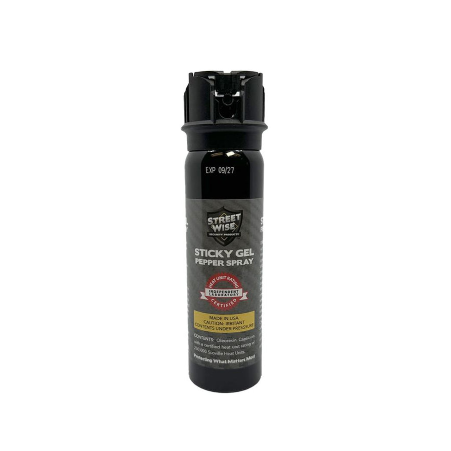  streetwise sticky gel 4‑ounce pepper spray shown with expiration date visible 
