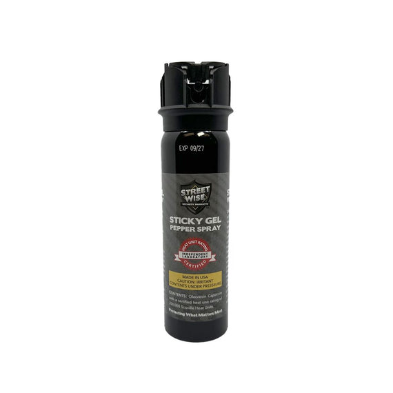  streetwise sticky gel 4‑ounce pepper spray shown with expiration date visible 