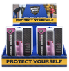 Ten‑pack Streetwise stream pepper spray shown in a countertop display box with each canister visible in its packaging with the color pink shown.