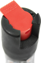 Pepper spray stream canister featuring a lever safety lock positioned on the top assembly for secure carry.