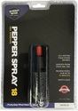 Retail packaging for the Streetwise stream pepper spray displaying the canister, safety‑lock mechanism, and printed product details.