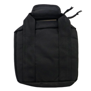 black 1050D nylon double pistol case shown closed from the back side