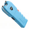 Streetwise Tap Out stun gun in teal showing its auto‑stun feature and built‑in LED light.