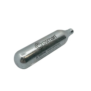Single 12‑gram CO₂ cartridge shown upright as the power source for the Streetwise Heat pepper launcher.