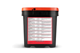 image of the 52 Serving Prepper Pack Bucket with assorted freeze‑dried entrées, breakfast items, beans and rice, and drink mix pouches displayed and nutrition facts