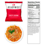 Cheesy Lasagna freeze‑dried meal pouch with 6 total servings shown for emergency food storage
