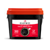 360‑serving freeze‑dried coffee shown in a sealed storage bucket with product label.
