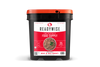 Freeze Dried Meat and Rice Survival Bucket shown with printed label and sealed container.