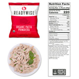 organic pasta primavera survival‑food pouch shown with long‑shelf‑life packaging for emergency preparedness and pantry storage
