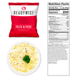 Pasta Alfredo freeze‑dried meal pouch shown with 6 total servings for preparedness and pantry storage