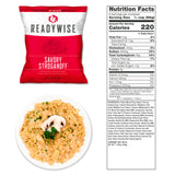Savory Stroganoff freeze‑dried entrée pouch displayed with 6 total servings for long‑term food storage
