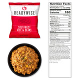 Southwest Beans and Rice freeze‑dried pouch displayed with 6 total servings for long‑term storage
