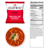 tomato basil soup with pasta survival‑food pouch shown with long‑shelf‑life packaging for emergency preparedness and pantry storage