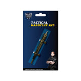 Retail packaging for a tactical handcuff key showing the key inside a clear blister pack with branded backing.