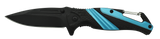 close‑up of the striped handle showing the integrated carabiner