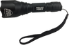 black aluminum LED flashlight shown from a front‑angled view