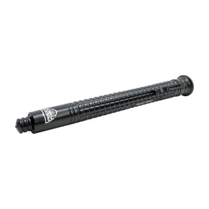 image of the 21‑inch EZ‑Close baton fully collapsed, highlighting the tail‑press button and handle design