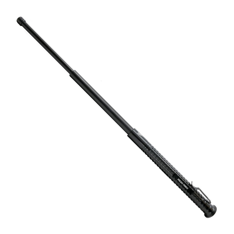 police force tail press 21-inch ez close expandable steel baton with grenade grip handle and window breaker tip