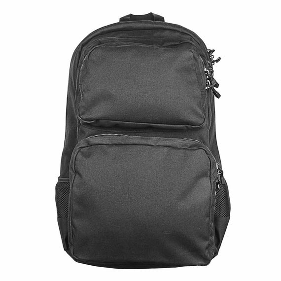 Black takedown carbine tactical backpack with MOLLE storage and lockable zippers.