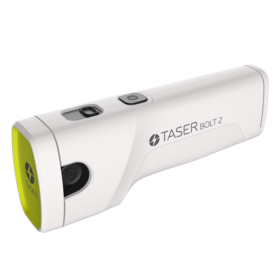“TASER Bolt 2 shown from the front highlighting its compact, discreet design.”