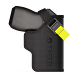 displayed with side view highlighting contours and construction and the Taser Pulse inserted into the holster