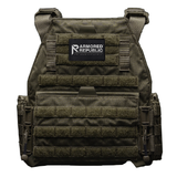 Testudo Gen 3 plate carrier in olive drab shown with laser‑cut MOLLE, padded shoulder straps, and adjustable cummerbund for tactical loadouts.
