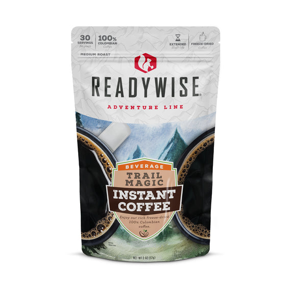 ReadyWise trail magic freeze-dried instant coffee 6 pack with 180 total servings of 100 percent Colombian coffee