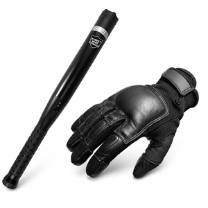 Streetwise Triple Defender rechargeable stun baton flashlight bundled with Police Force Tactical SAP gloves for complete personal protection.