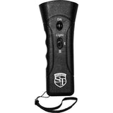 Ultrasonic dog repeller and trainer handheld device for humane bark control and dog deterrence.