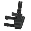 Universal drop‑leg tactical holster in black, shown with adjustable thigh straps and quick‑release buckle clips.