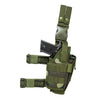 Universal tactical holster in woodland camo displayed with reinforced pouch construction and adjustable straps.