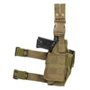 Adjustable right-handed universal drop leg tactical holster with thigh straps and magazine pouch.