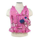 VISM pink camo tactical vest in XS-Small with pistol belt and equipment pouches.