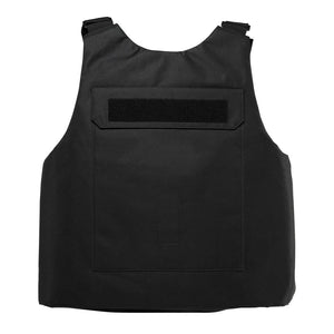 Back view of a black VISM discreet plate carrier in 2XL size featuring smooth low‑profile rear panels and reinforced stitching.